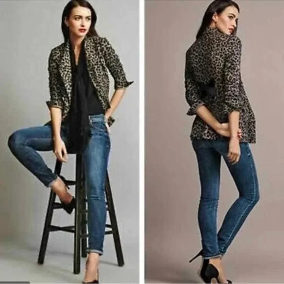 CAbi Leopard Stretch Blazer Jacket Women's Size 4 Jungle Cat Animal Print - Picture 1 of 11